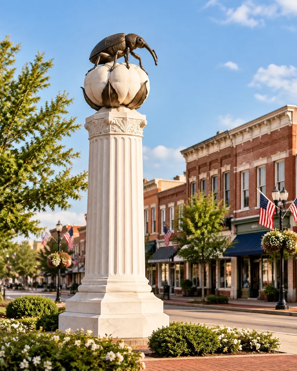 The Boll Weevil Monument and downtown Enterprise, Alabama